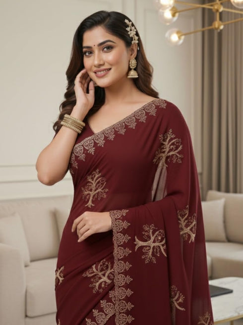 Vasthrlay Georgette Traditional Az Ys Pehenva Brown Rr Ethnic Wear