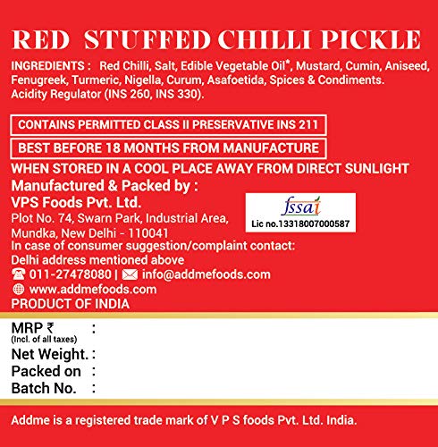 Add Me Red Stuffed Chilli Pickle 500gm