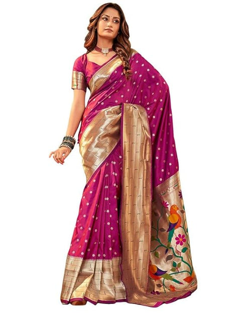 Vasthrlay Paithani Jacquard Unstitched Red Saree