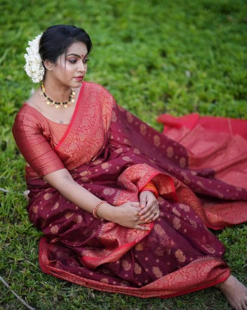 Vasthrlay Maroon Kanjivaram Saree