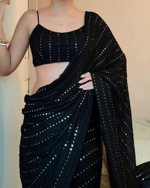 Vasthrlay Lavender Georgette Sequins Saree