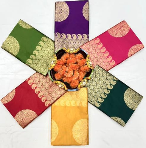 Vasthrlay Banarasi Kanjivaram Kanchipuram Kerigola Saree With Blouse Piece