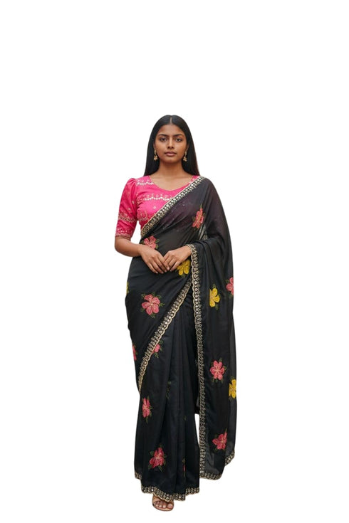Vasthrlay Vichitra Embroidery Brown Black