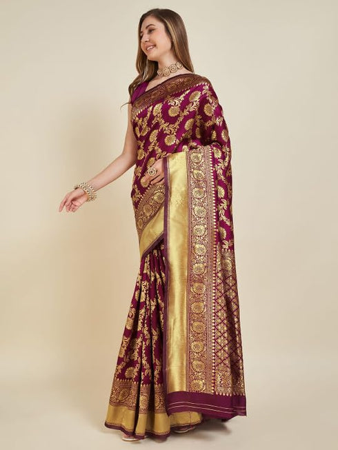 Vasthrlay Red Banarasi Traditional Unstitched Saree