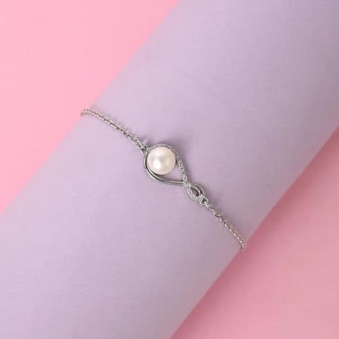 Clara 925 Sterling Silver Real Pearl Pendant Bracelet