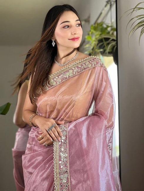 Vasthrlay Lavender Embroidery Unstitched Saree