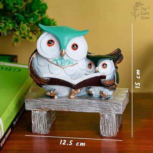 The Earth Store Lucky Book Reading Owls Statue Decorative Art Owls Resin Showpiece Home Decor