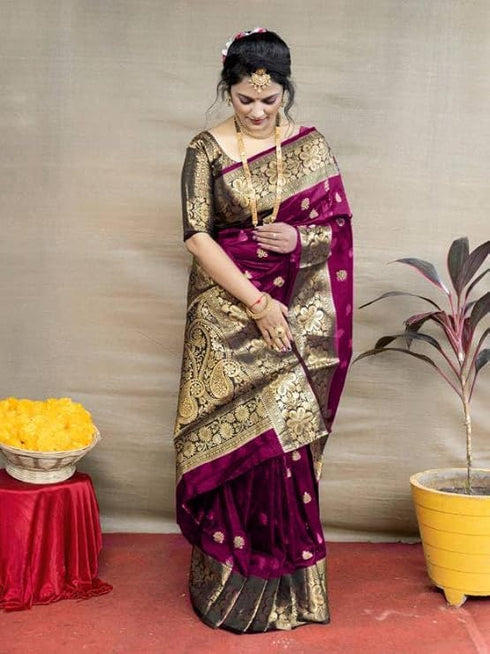 Vasthrlay Kanjivaram Wedding Banarasi Vruksh 50 Saree With Blouse Piece