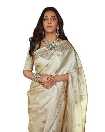 Vasthrlay Elegant Traditional Cream Saree With Matching Blouse Piece