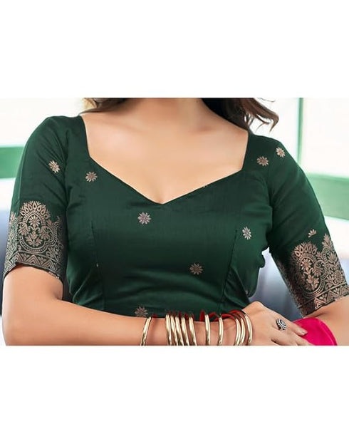 Vasthrlay Jacquard Kanjivaram Unstitched Pista Green Saree
