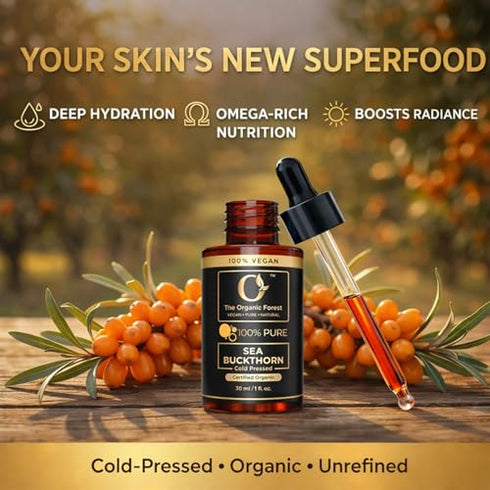 Organic Sea Buckthorn Oil Cold Pressed for Glowing Skin Face & Hair
