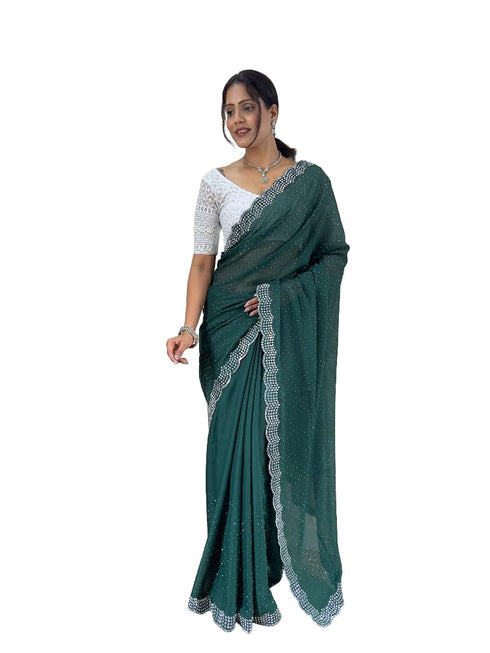 Vasthrlay Georgette Embellishments Scalloped Traditional