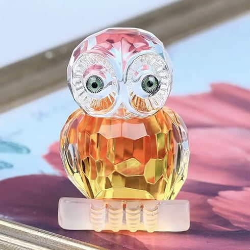 Vastu Art Fengshui Crystal Diamond Cut Owl Figurine for Wisdom & Good Luck | Faceted Glass Owl