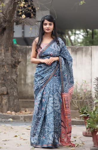Vasthrlay Women's Cotton Kalamkari Wedding Saree With Blouse Piece