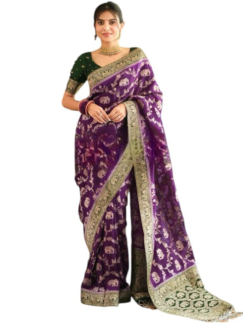 Vasthrlay Purple Kanjivaram Wedding Saree