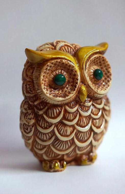 Owl Statue Showpiece for Vastu, Good Luck, Gift & Home Decor (Golden & Beige)