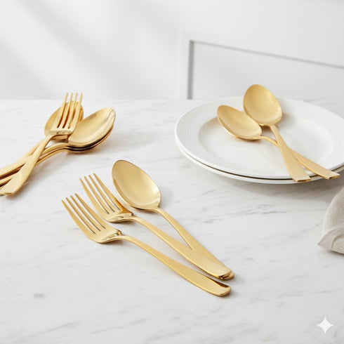 ROSTON Cutlery Set | Stainless Steel Gold Premium Spoon Set Luxury Dinning Tabelware
