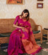 Vasthrlay Dark Pink Golden Kanjivaram Wedding Saree With Blouse