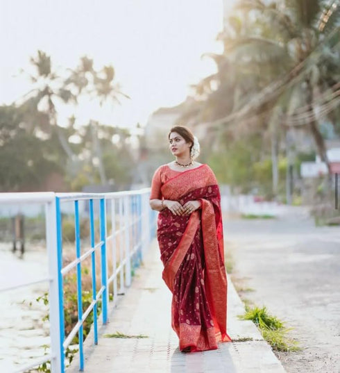 Vasthrlay Maroon Kanjivaram Saree