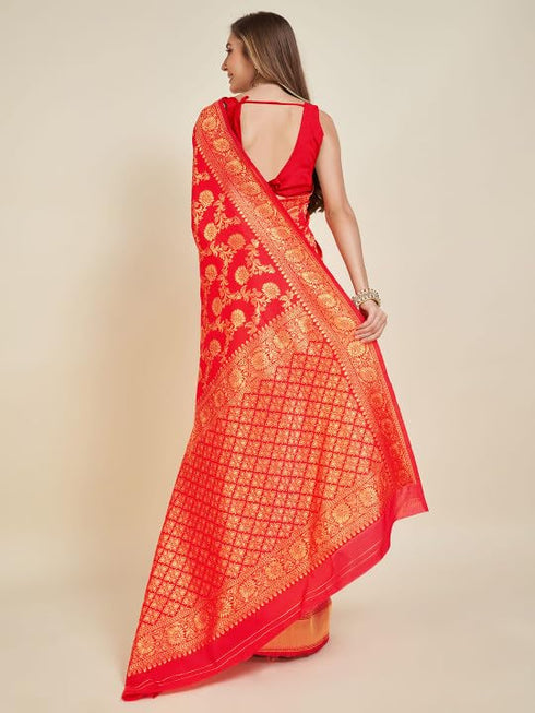 Vasthrlay Red Banarasi Traditional Unstitched Saree