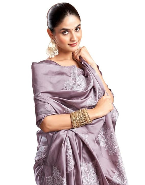 Vasthrlay Womens Kanjivaram Unstitched Dusty Pink Saree