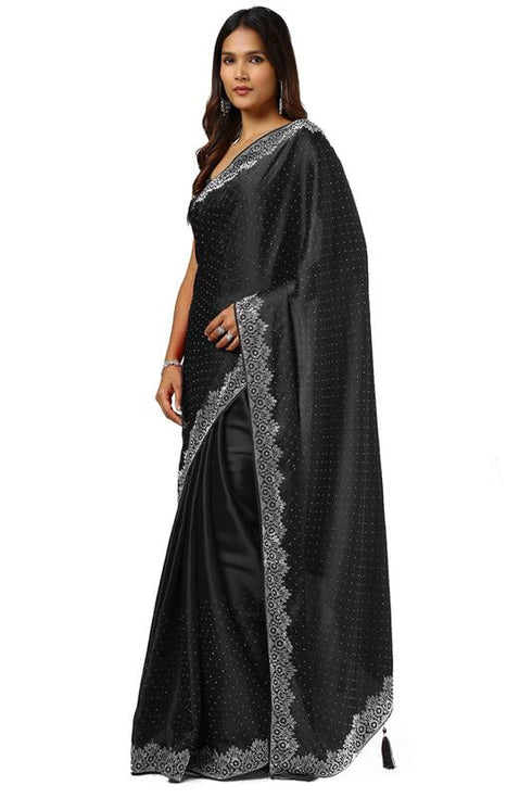 Vasthrlay Black Satin Saree