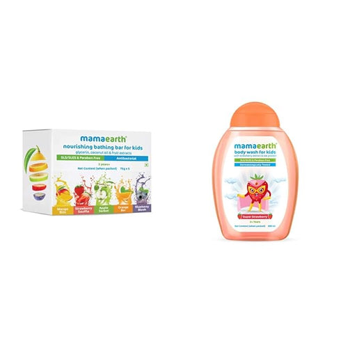 Mamaearth Fruit Based Nourishing Clear Bathing Bar & Milky Soft Shampoo & Nourishing Baby Hair Oi