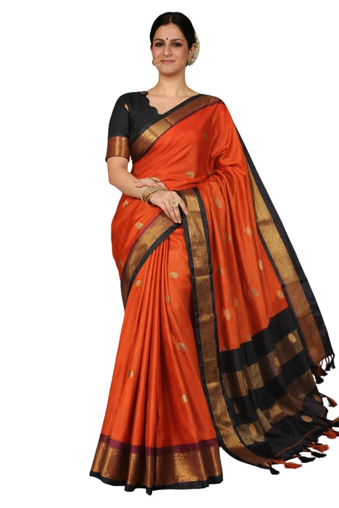 Vasthrlay Traditional Matching Unstitched Orangeblack