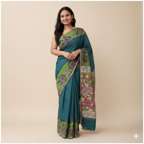 Vasthrlay Kalamkari Printed Cotton Linen Traditional