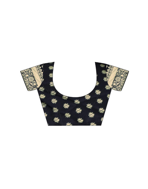 Vasthrlay Banarasi Jacquard Black And Golden Saree With Unstitched Blouse Piece