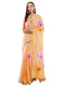 Vasthrlay Women'S Yellow Chevron Printed Linen Saree With Unstitched Blouse