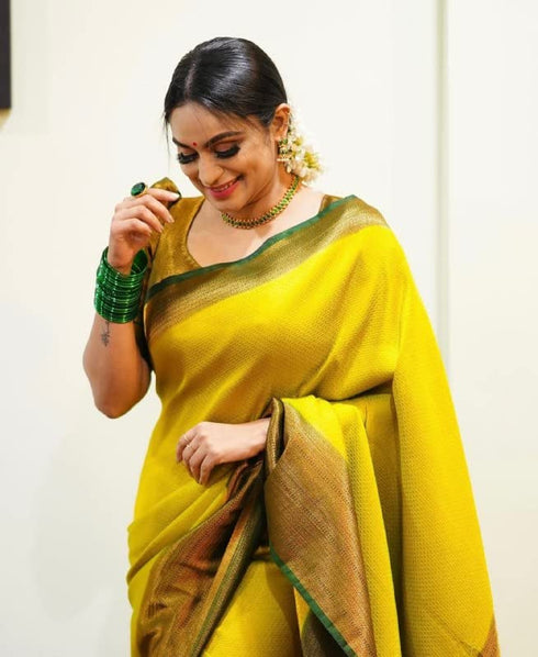 Vasthrlay Yellow Banarasi Designer Saree