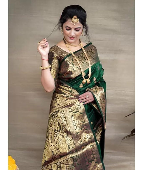 Vasthrlay Banarasi Kanjivaram Kanchipuram Wedding Saree With Blouse Piece