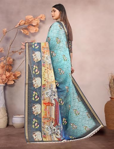 Vasthrlay Women's Cotton Kalamkari Wedding Saree With Blouse Piece