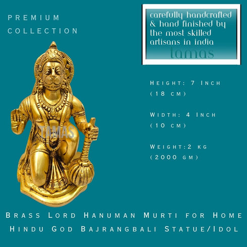 Tamas Brass Lord Hanuman Murti for Home Hindu God Bajrangbali Statue/Idol