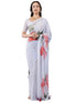 Vasthrlay Off White3 Floral Printed Gerogette Saree With Zari Pallu And Unstitched Blouse Piece