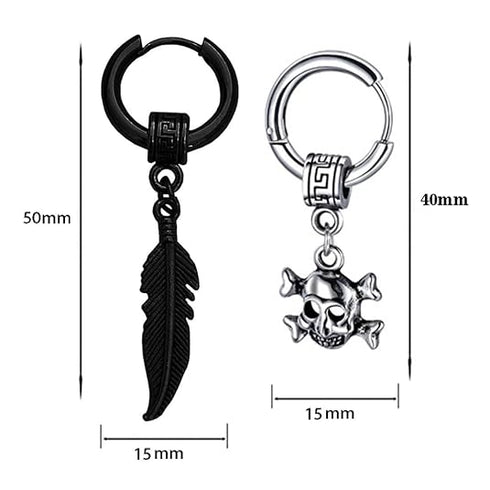 M Men Style Feather Ring Long Chain With Gothic Skeleton Head