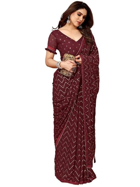Vasthrlay Georgette Printed Unstitched Maroon Saree