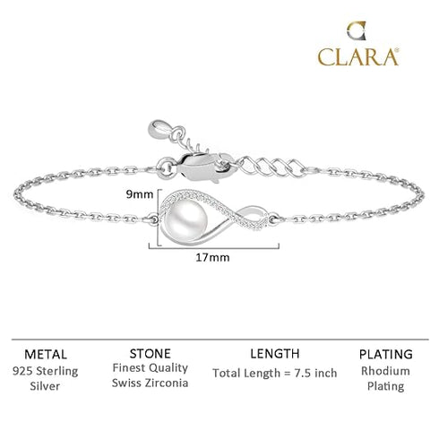 Clara 925 Sterling Silver Real Pearl Pendant Bracelet