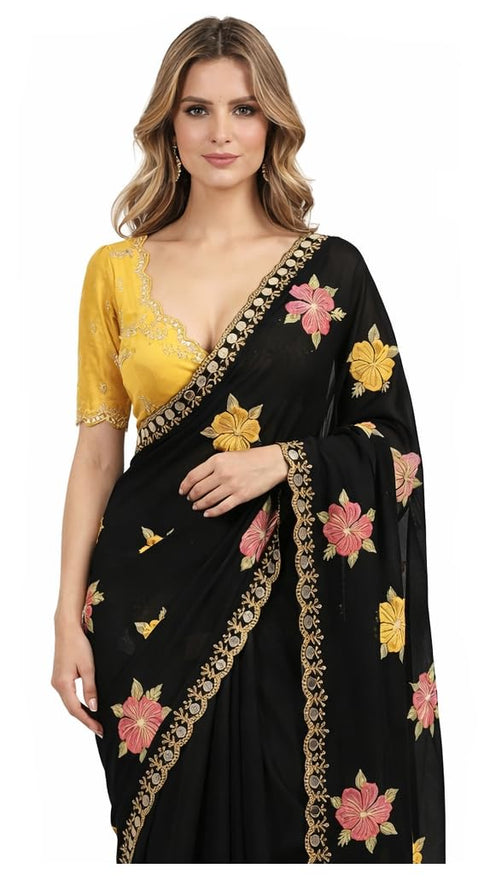Vasthrlay Black Georgette Saree