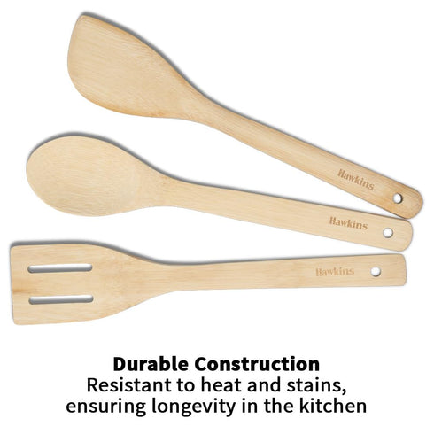 Hawkins Bamboo Spatula Set of 3 | Natural Handmade Bamboo Kitchen Tools (BSPTL3)