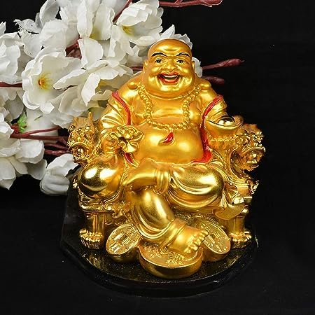 HC VILLA Feng Shui Laughing Buddha Happy Man for Happiness and Money Wealth Sitting on Chair