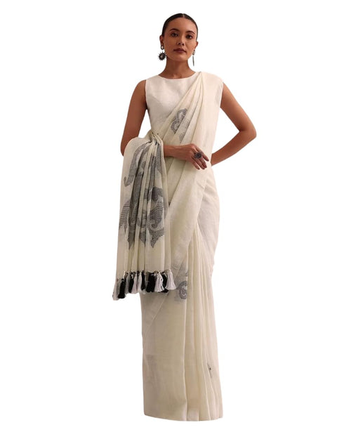 Vasthrlay Off White Cotton Motifs Traditional