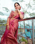 Vasthrlay Dark Pink And Golden Kanjivaram Wedding Saree With Blouse