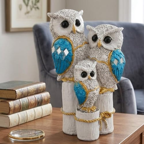 Lucky Owl Statue for Good Luck & Prosperity | Antique Multicolour Owl Showpiece for Home & Office Decor