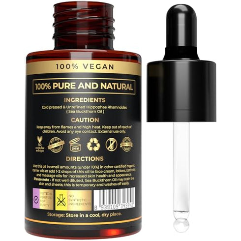 Organic Sea Buckthorn Oil Cold Pressed for Glowing Skin Face & Hair