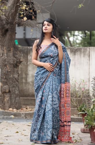 Vasthrlay Women's Cotton Kalamkari Wedding Saree With Blouse Piece