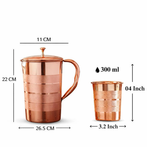 Copper Jug with 6 Copper Glasses