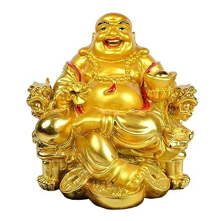 HC VILLA Feng Shui Laughing Buddha Happy Man for Happiness and Money Wealth Sitting on Chair