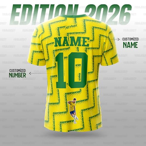Yourjersey Neymarfan Brazil 2026 Football Jersey With Custom Name & Number| Yellow Green Soccer Sports Jersey For Men Boys Kids